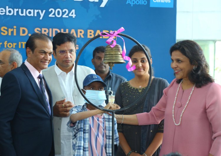 Hon’ble Minister Shri D. Sridhar Babu, rings in hope among cancer patients with ‘Victory Bell’ installed at Apollo Cancer Hospital!